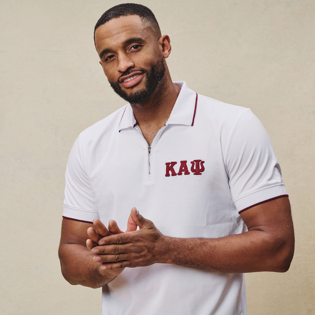 Kappa Alpha Psi 3-Letter Zip Performance Polo (White)