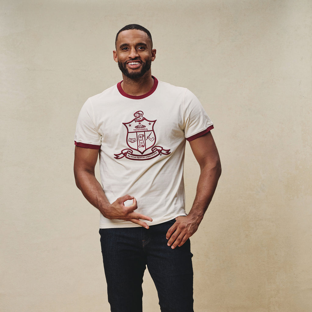 Kappa Alpha Psi Coat of Arms Ringer Tee (Cream)